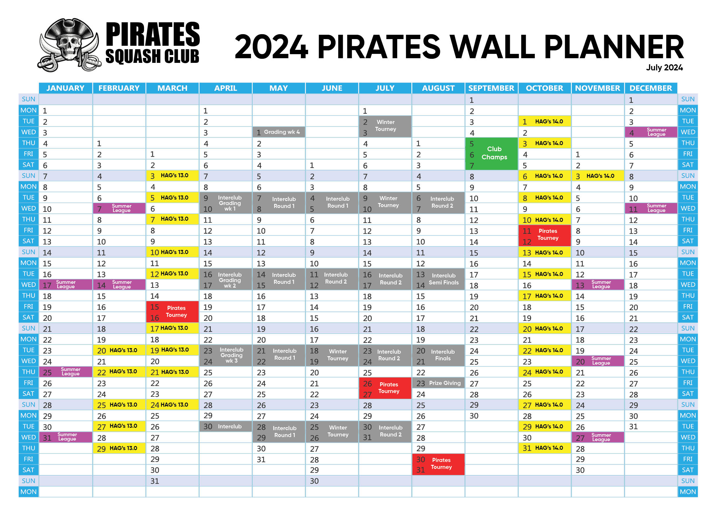 2024 Pirates Wall Planner