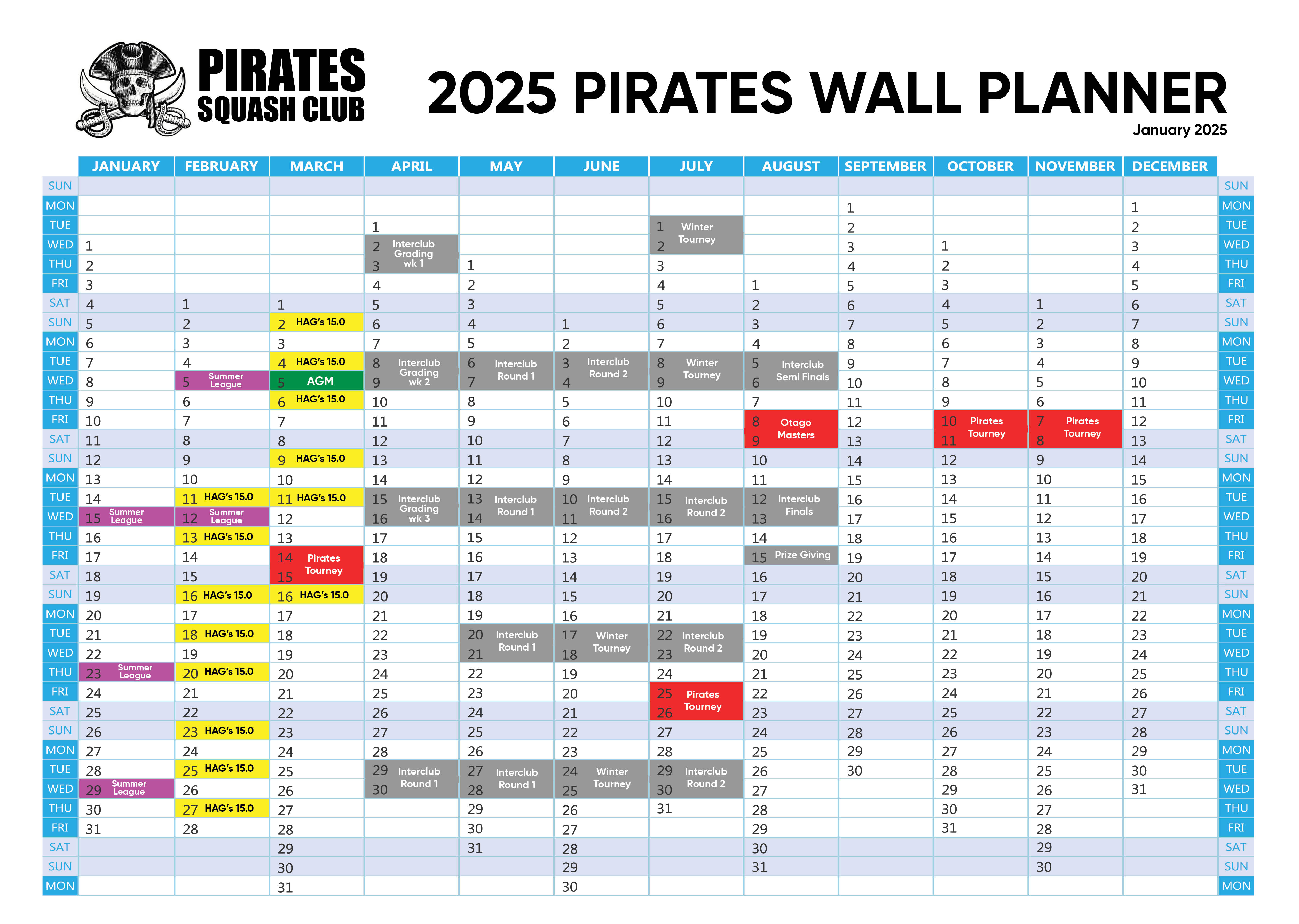 2025 Pirates Wall Planner