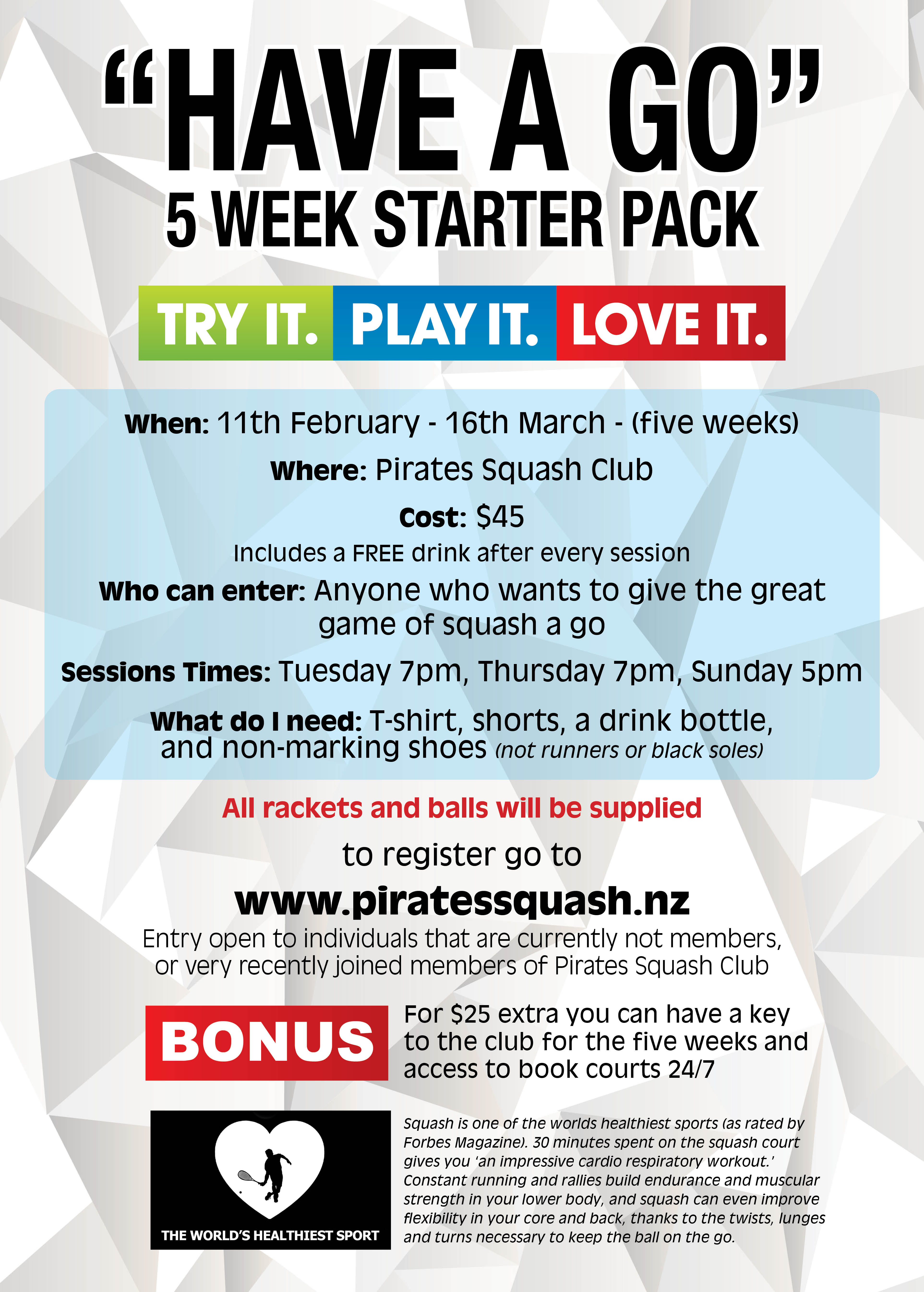 Have a Go squash 5-week starter pack October 2024 Pirates squash club